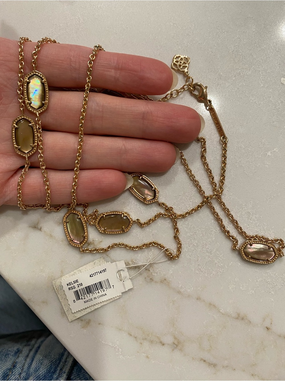 Kendra Scott Kelsie Abalone Rose Gold Station Necklace NWT